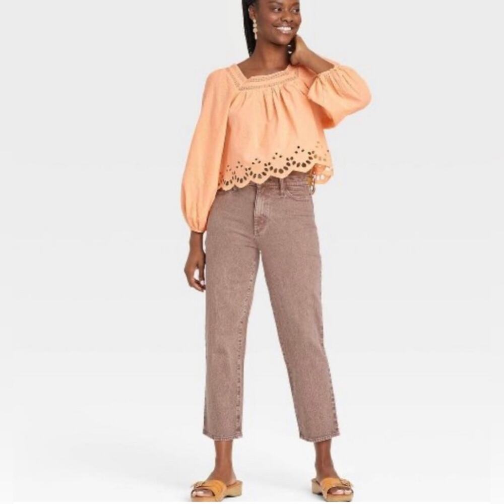 UNIVERSAL THREAD BLOUSE WOMENS SMALL ORANGE EMBROIDERED CUTOUT BALLOON TOP